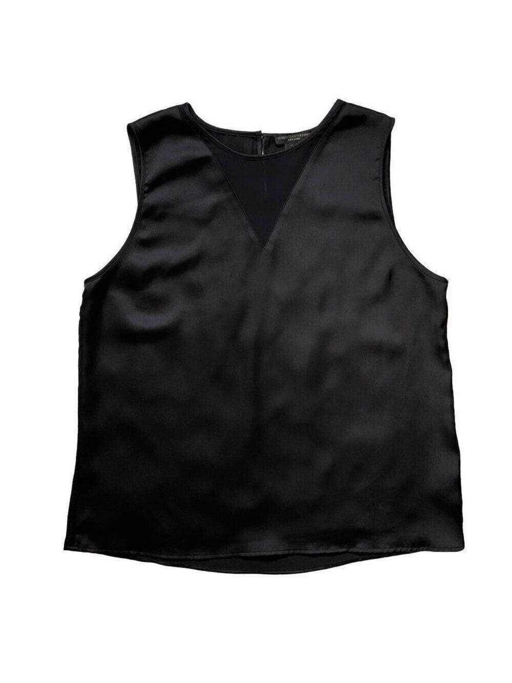 Christian Siriano Sheer V Neck Women's Large Black Sleeveless Blouse Top - Picture 6 of 10